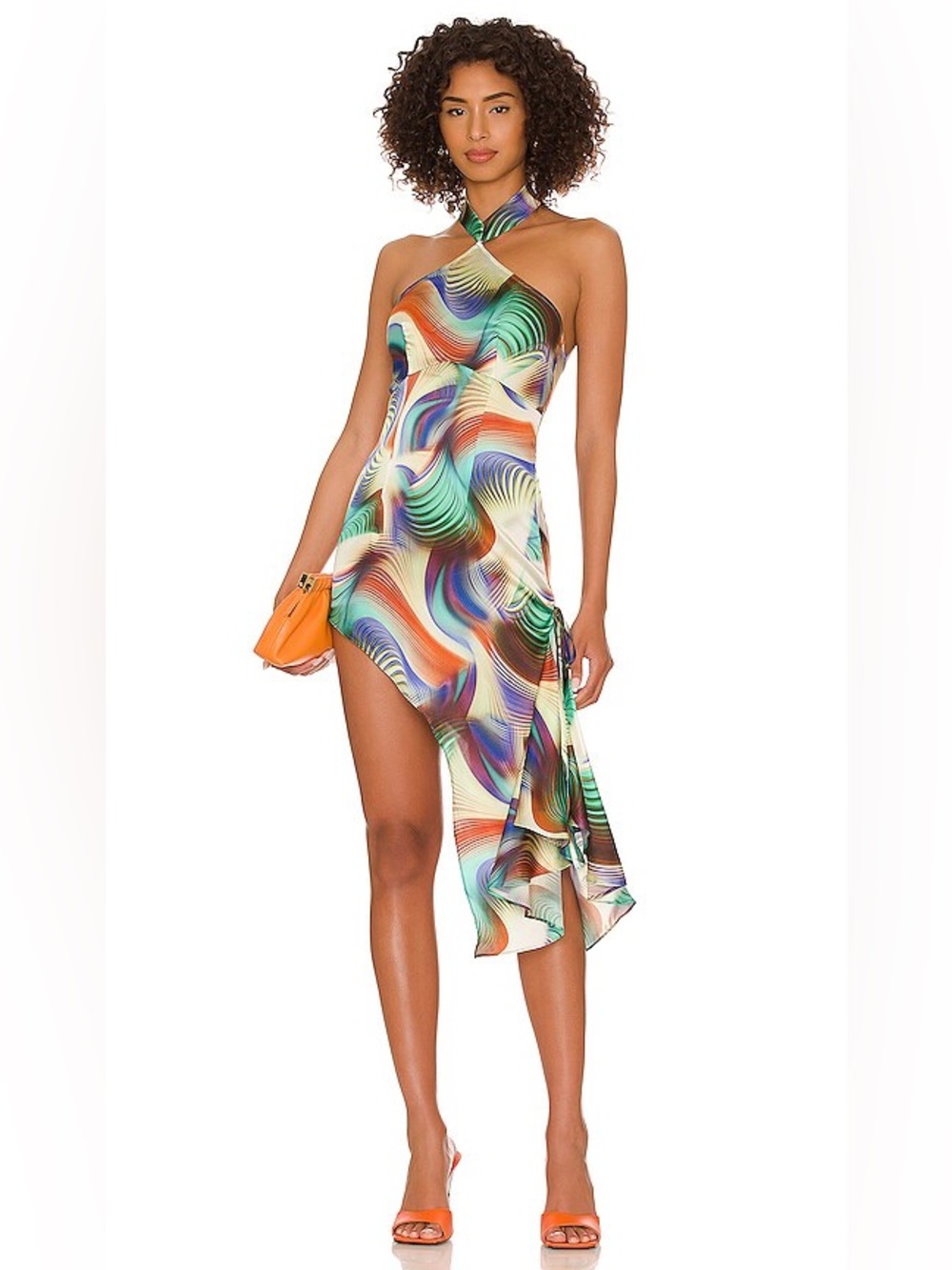 NWT KIM SHUI Mix Abstract Print Qi Pao Halter Sexy Mini Dress M Celebrity Design